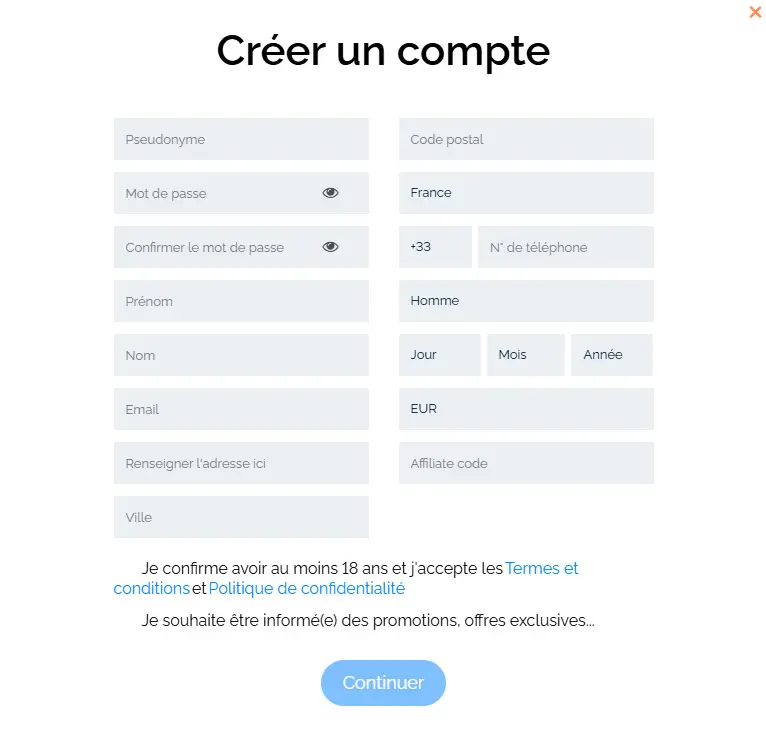 Processus d'inscription TOGETHER CASINO
